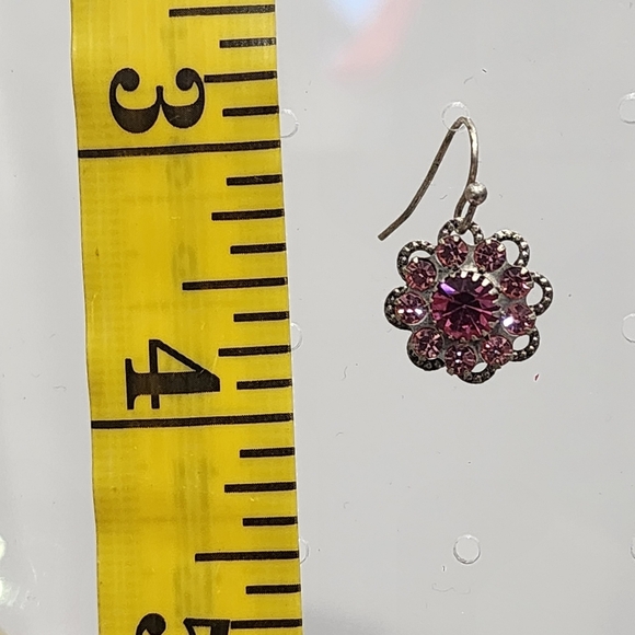 Antique-style Pink Rhinestone Floral Earrings - Picture 4 of 5